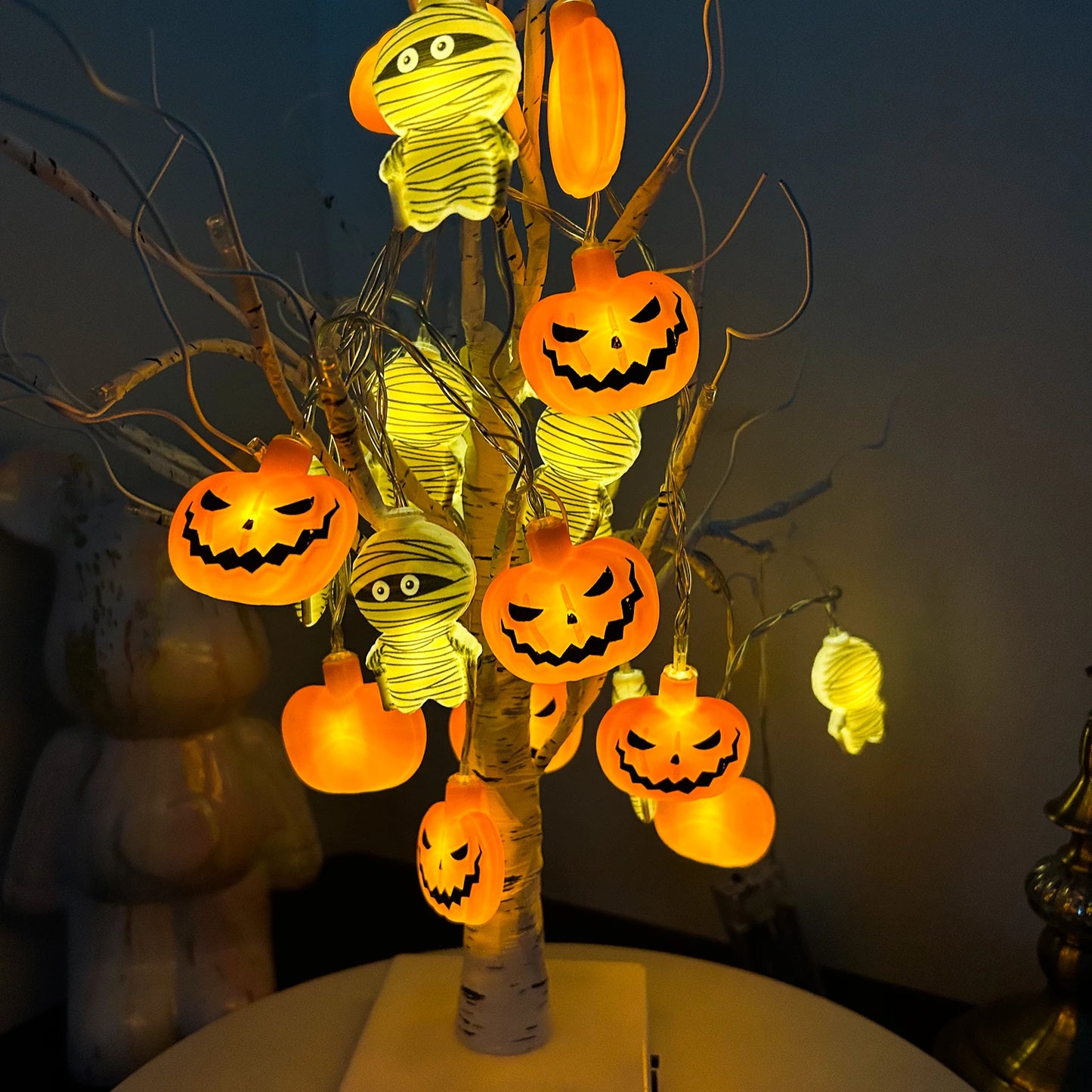 1PC 10/20 LED Halloween Pumpkin & Mummy Shape String Light Battery Powered Scary Atmosphere Hanging Lamp Indoor Outdoor Decoar