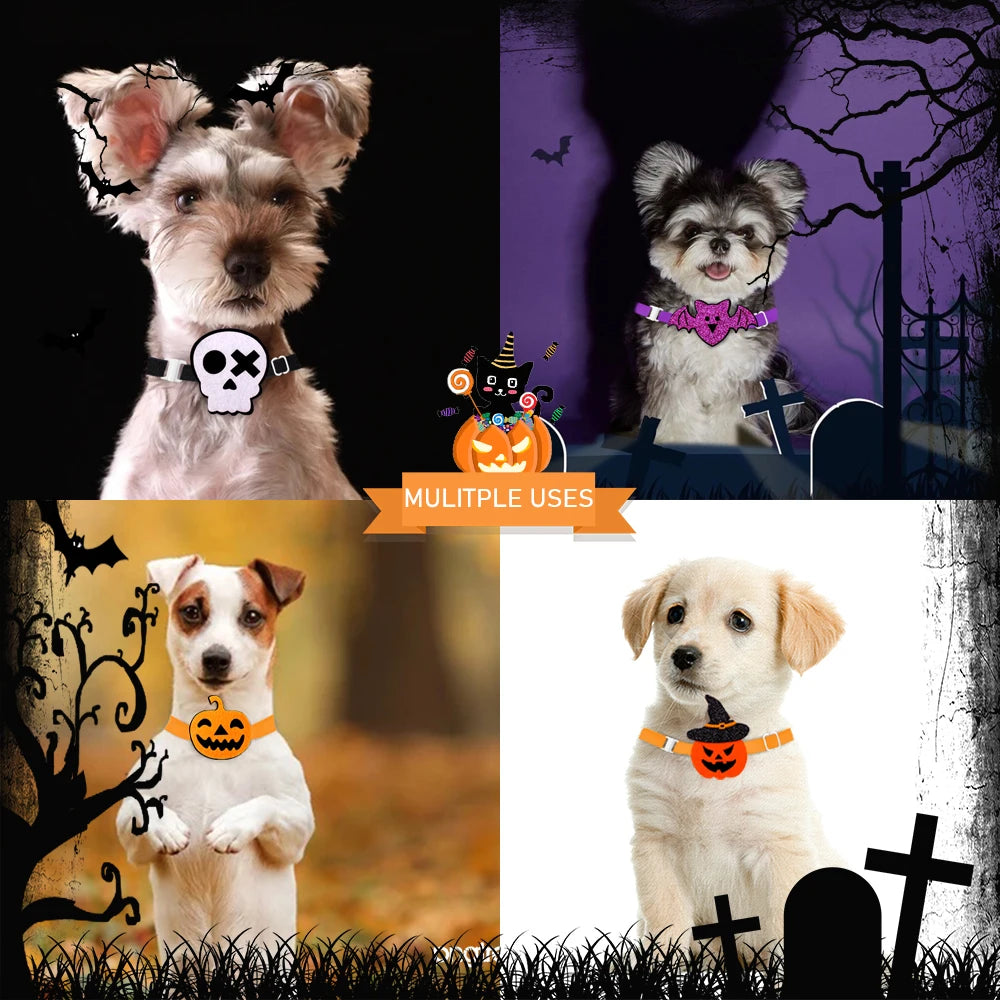 10PCS Adjustable Pet Bowties for Dogs and Cats Halloween Style Dog Bow Ties Pumpkin Specter Dog Accessories Pet Supplies