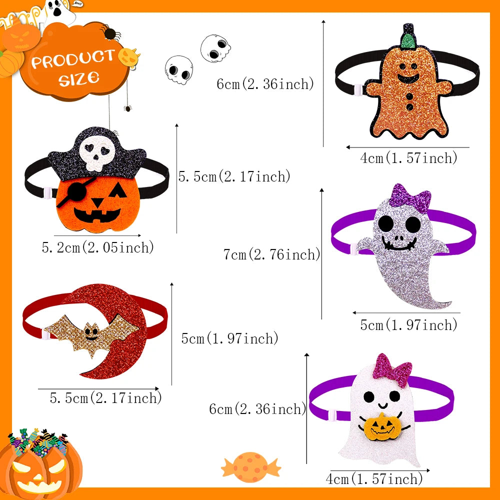 10PCS Adjustable Pet Bowties for Dogs and Cats Halloween Style Dog Bow Ties Pumpkin Specter Dog Accessories Pet Supplies