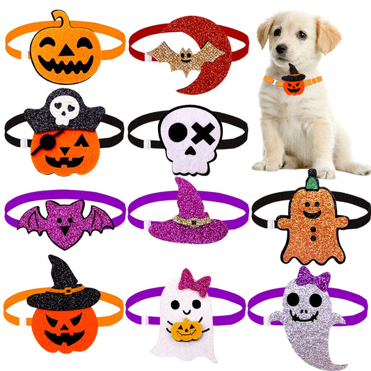 10PCS Adjustable Pet Bowties for Dogs and Cats Halloween Style Dog Bow Ties Pumpkin Specter Dog Accessories Pet Supplies