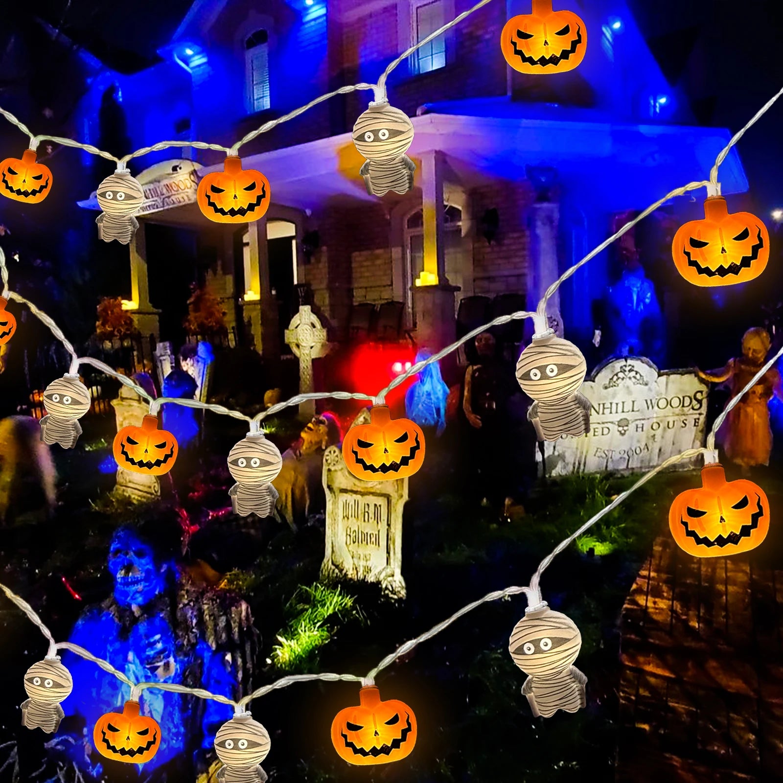 1PC 10/20 LED Halloween Pumpkin & Mummy Shape String Light Battery Powered Scary Atmosphere Hanging Lamp Indoor Outdoor Decoar