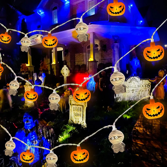 1PC 10/20 LED Halloween Pumpkin & Mummy Shape String Light Battery Powered Scary Atmosphere Hanging Lamp Indoor Outdoor Decoar