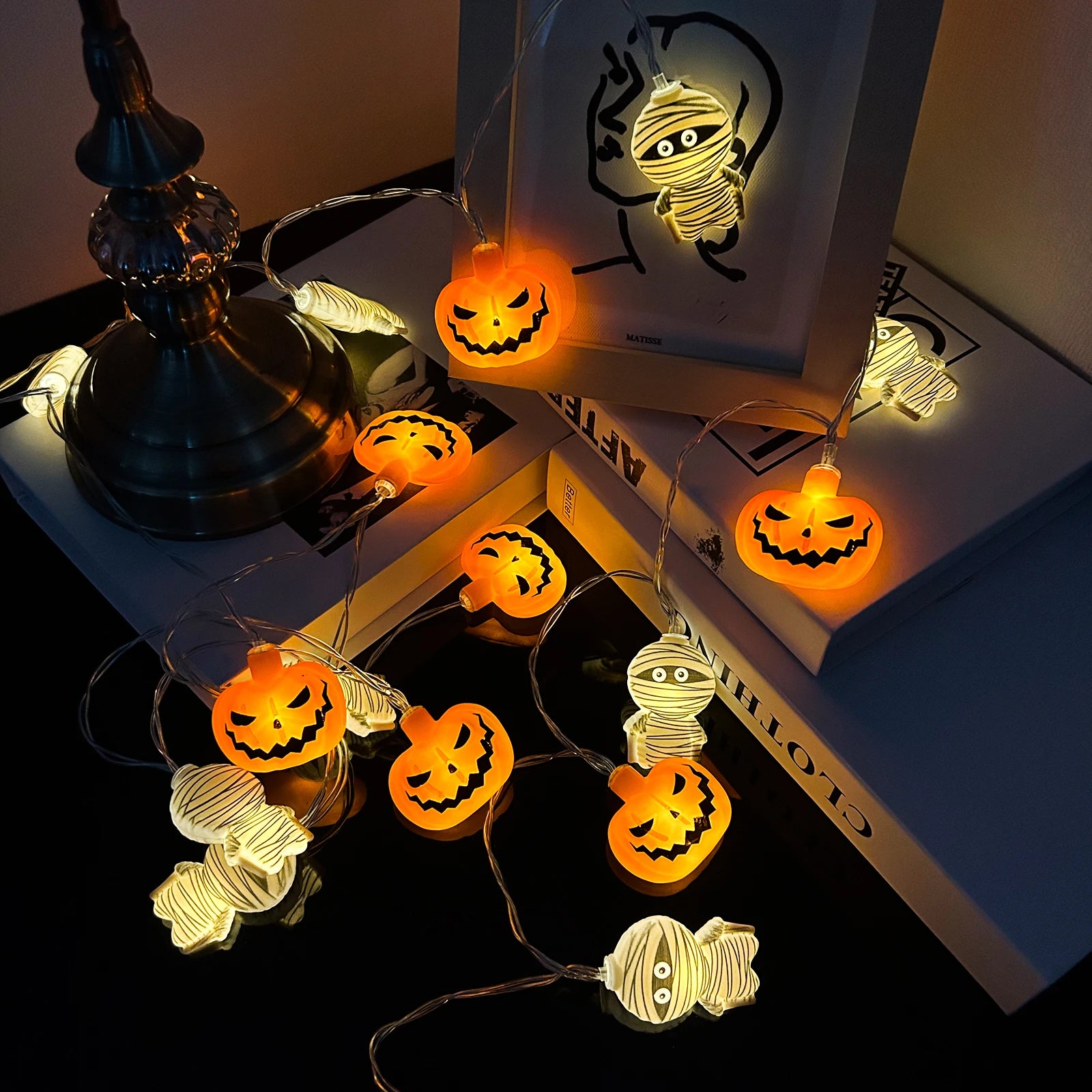 1PC 10/20 LED Halloween Pumpkin & Mummy Shape String Light Battery Powered Scary Atmosphere Hanging Lamp Indoor Outdoor Decoar