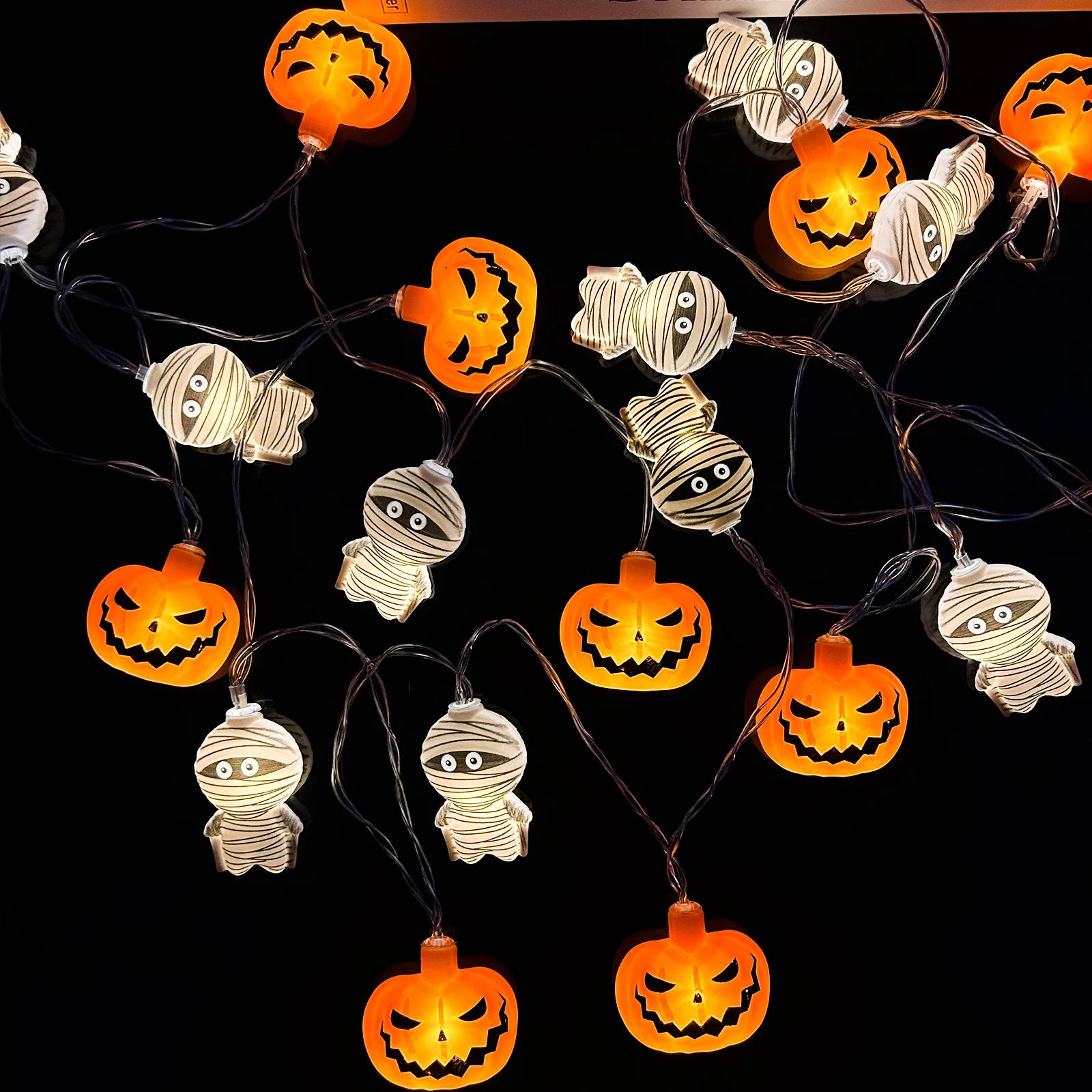 1PC 10/20 LED Halloween Pumpkin & Mummy Shape String Light Battery Powered Scary Atmosphere Hanging Lamp Indoor Outdoor Decoar