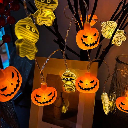1PC 10/20 LED Halloween Pumpkin & Mummy Shape String Light Battery Powered Scary Atmosphere Hanging Lamp Indoor Outdoor Decoar
