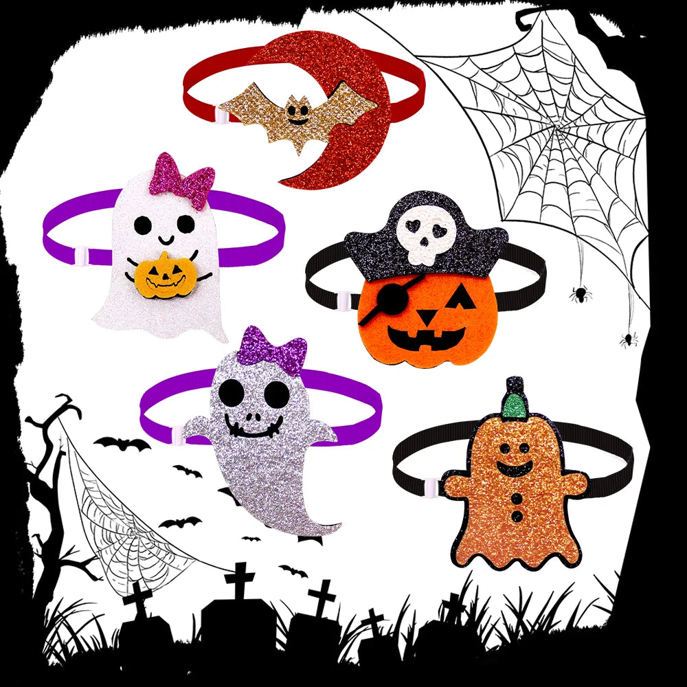 10PCS Adjustable Pet Bowties for Dogs and Cats Halloween Style Dog Bow Ties Pumpkin Specter Dog Accessories Pet Supplies