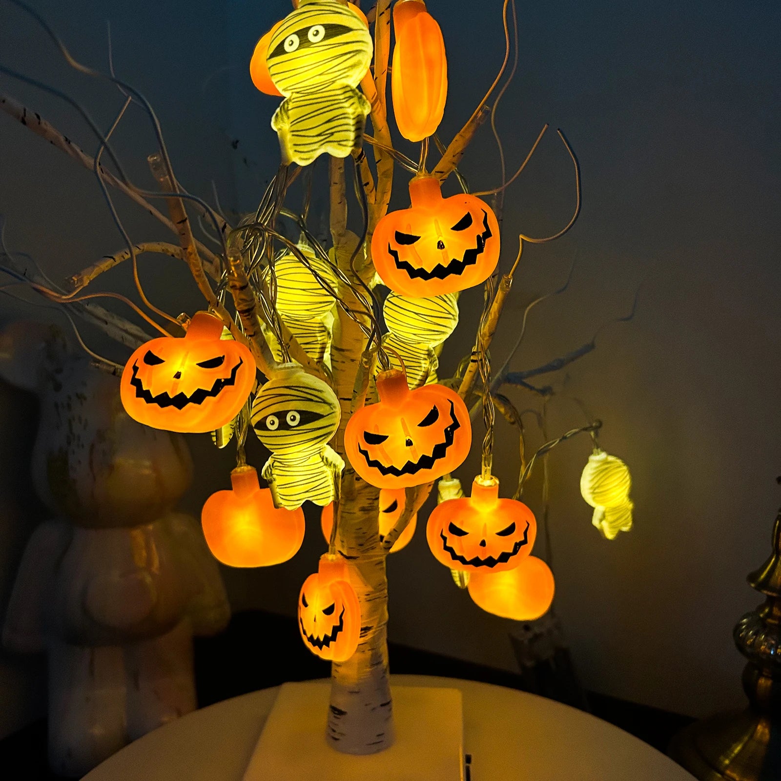 1PC 10/20 LED Halloween Pumpkin & Mummy Shape String Light Battery Powered Scary Atmosphere Hanging Lamp Indoor Outdoor Decoar