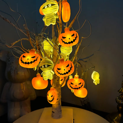 1PC 10/20 LED Halloween Pumpkin & Mummy Shape String Light Battery Powered Scary Atmosphere Hanging Lamp Indoor Outdoor Decoar