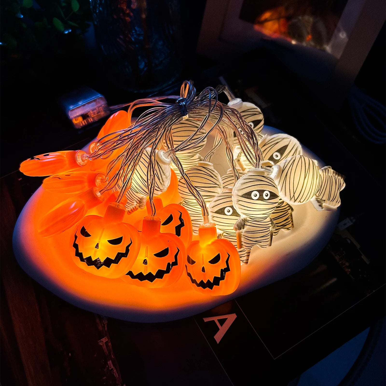 1PC 10/20 LED Halloween Pumpkin & Mummy Shape String Light Battery Powered Scary Atmosphere Hanging Lamp Indoor Outdoor Decoar